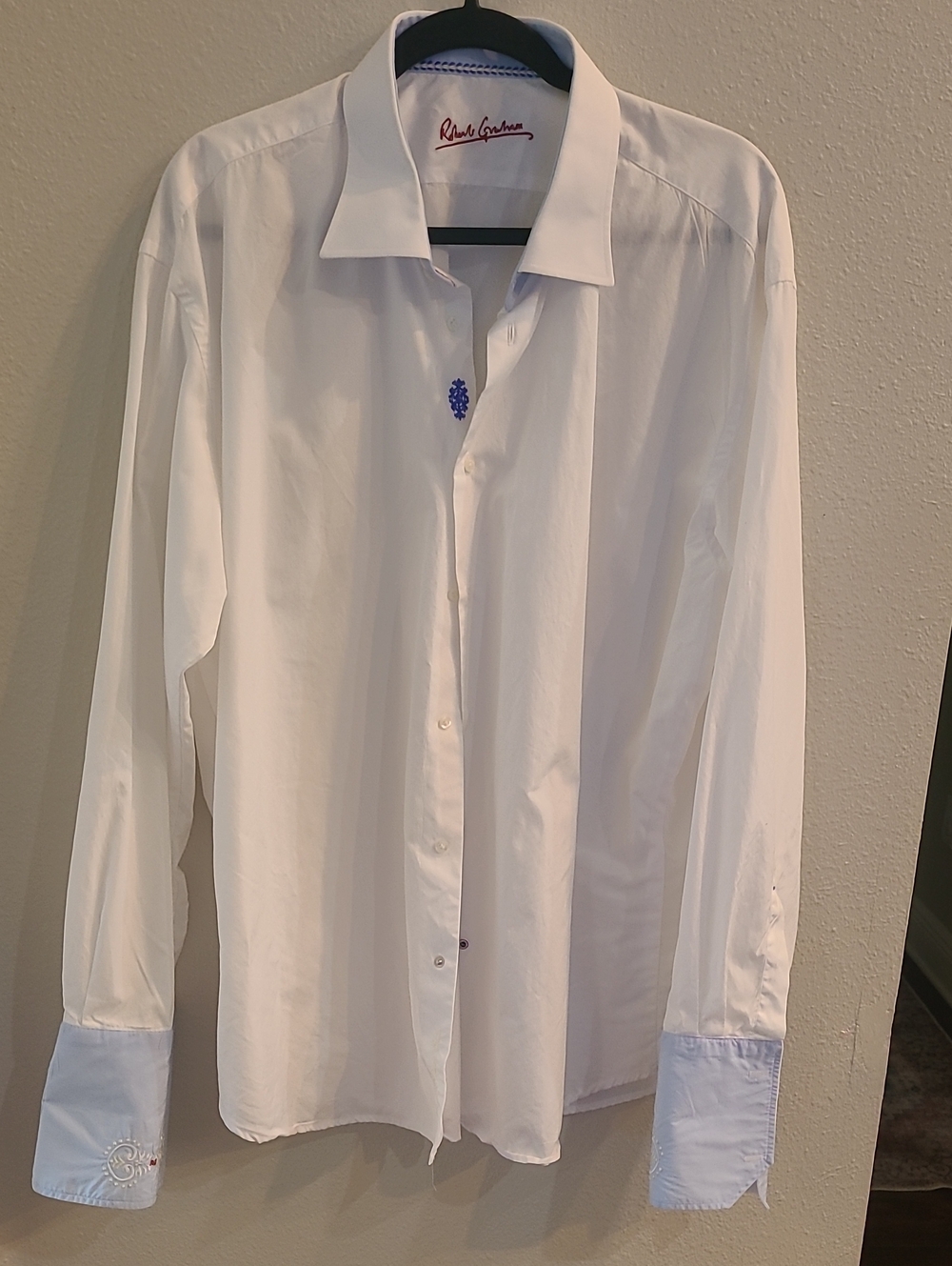 Robert Graham White Dress Shirt with Light Blue Cuff Accents Xxl